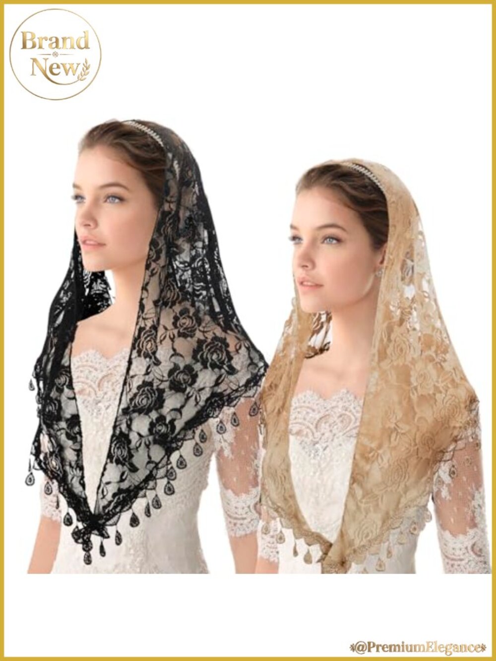 2 Pack Lace Triangle Veil Chapel Mantilla Cathedral Long Scarf
